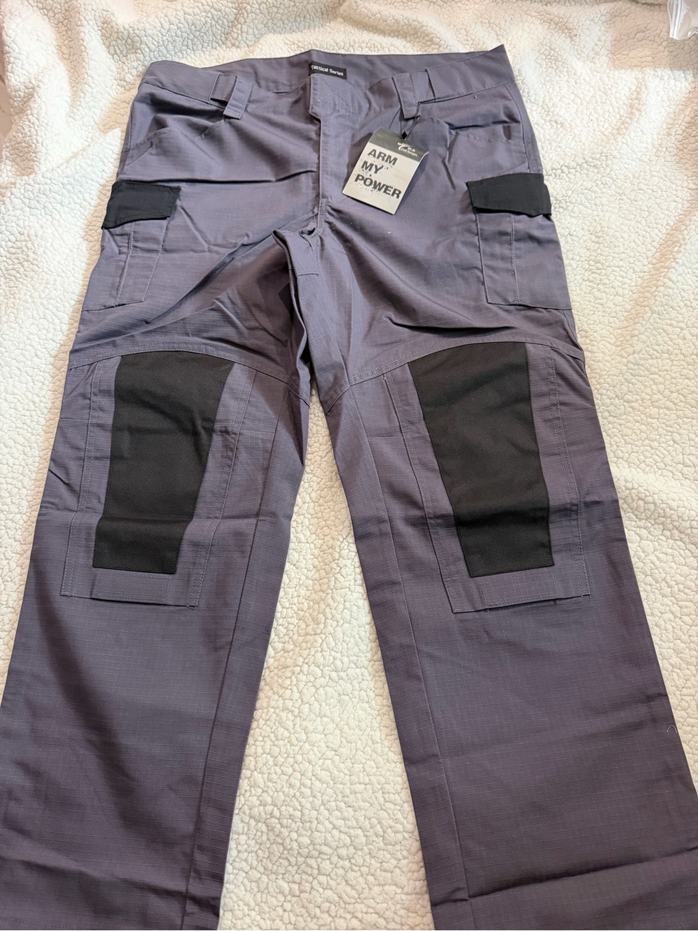Men's Gray Cargo Work Trousers with Black Knee Panels